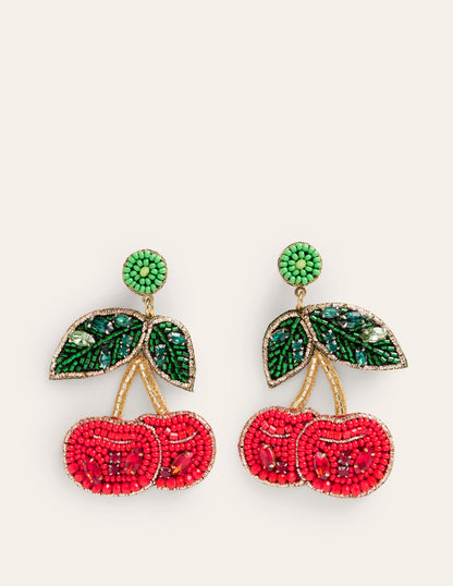 Beady Motif Earrings-Cherry