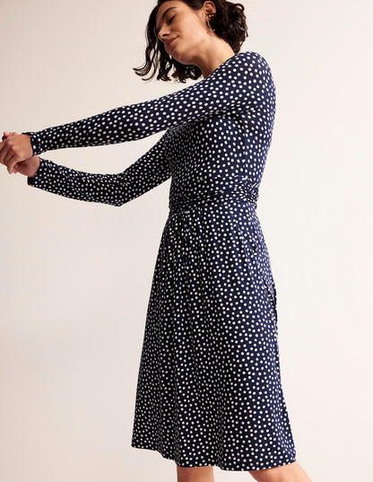 Abigail Jersey Dress-French Navy, Abstract Dot