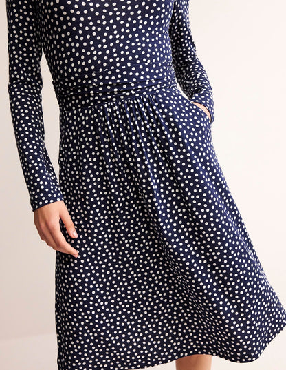 Abigail Jersey Dress-French Navy, Abstract Dot