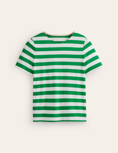 Bea Short Sleeve Breton-Ivory, Green Stripe