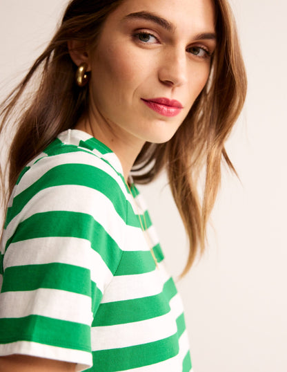 Bea Short Sleeve Breton-Ivory, Green Stripe