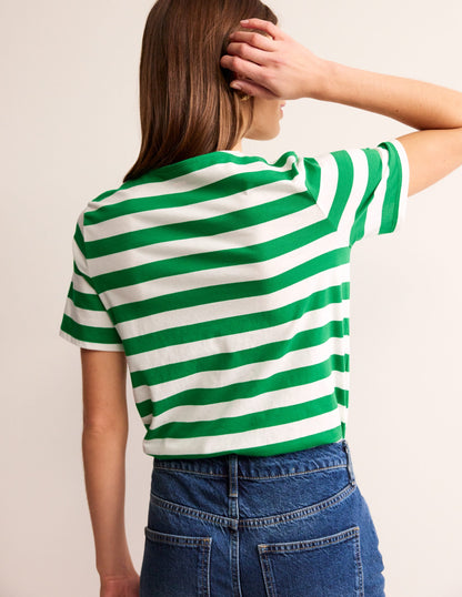 Bea Short Sleeve Breton-Ivory, Green Stripe