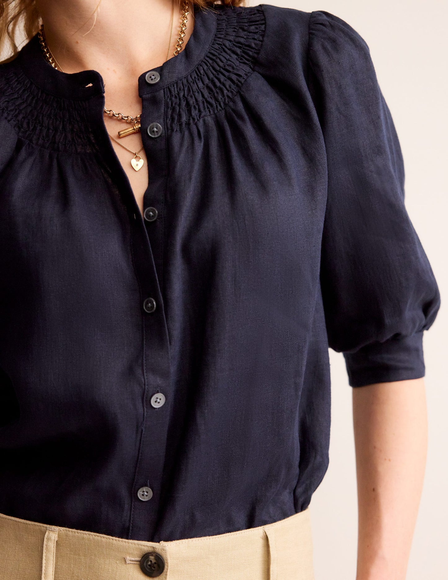 Ada Linen Top-Navy