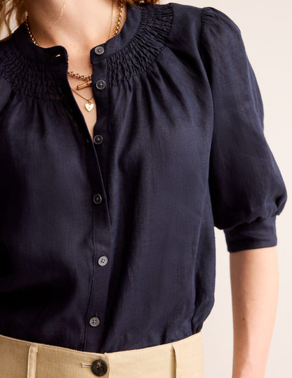 Ada Linen Top-Navy