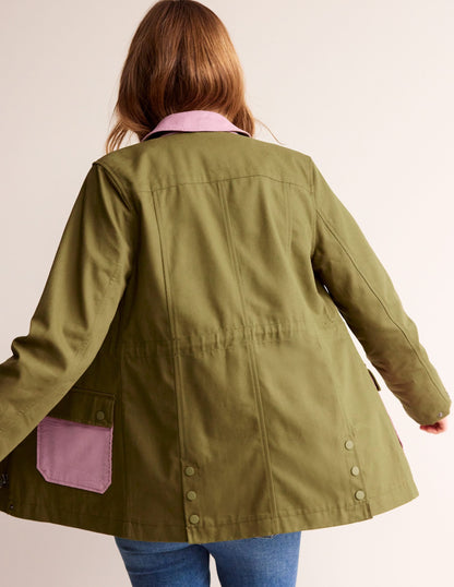 Barn Coat-Dark Moss Colour Block