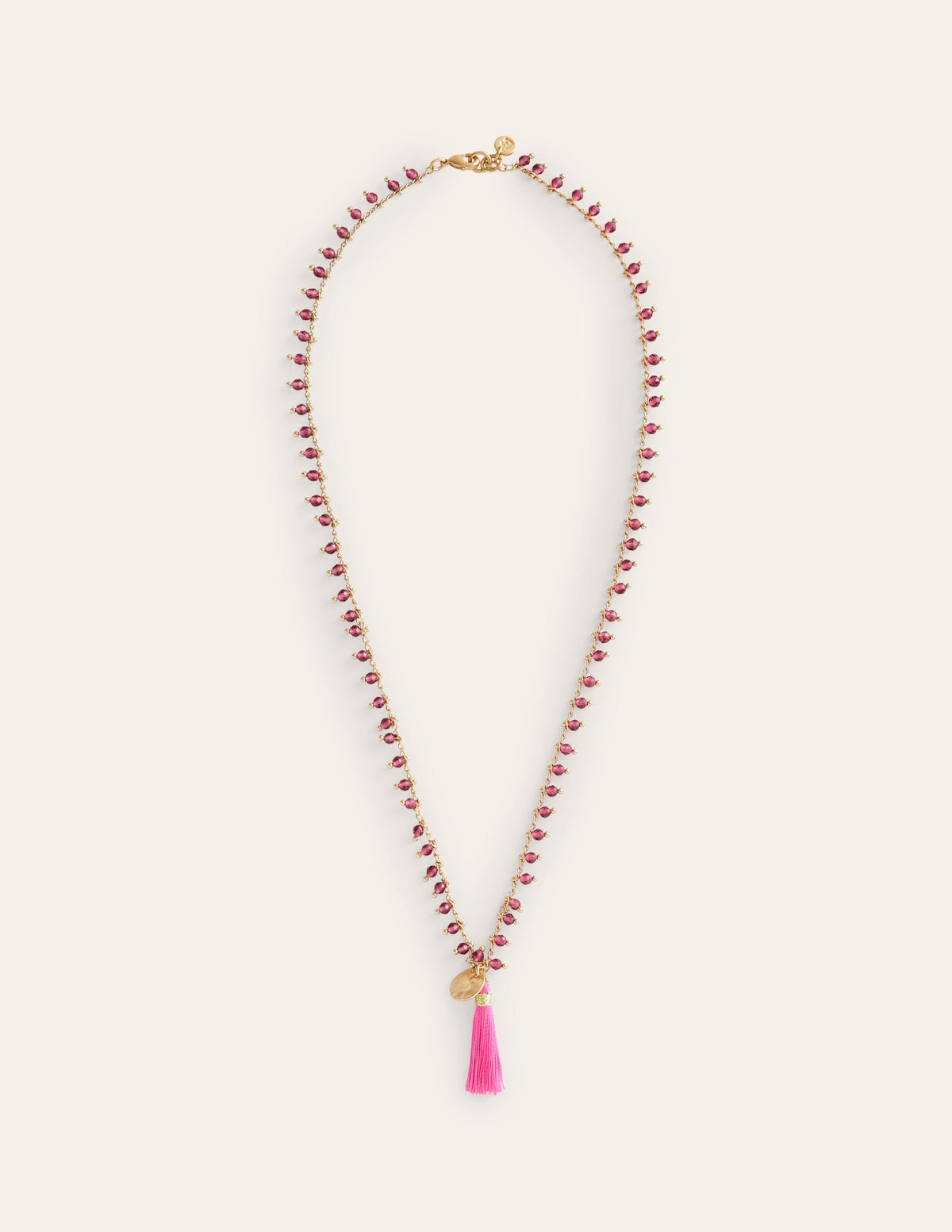 Beaded Tassel Necklace-Pink