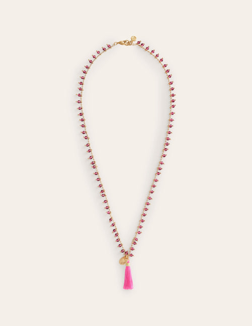 Beaded Tassel Necklace-Pink