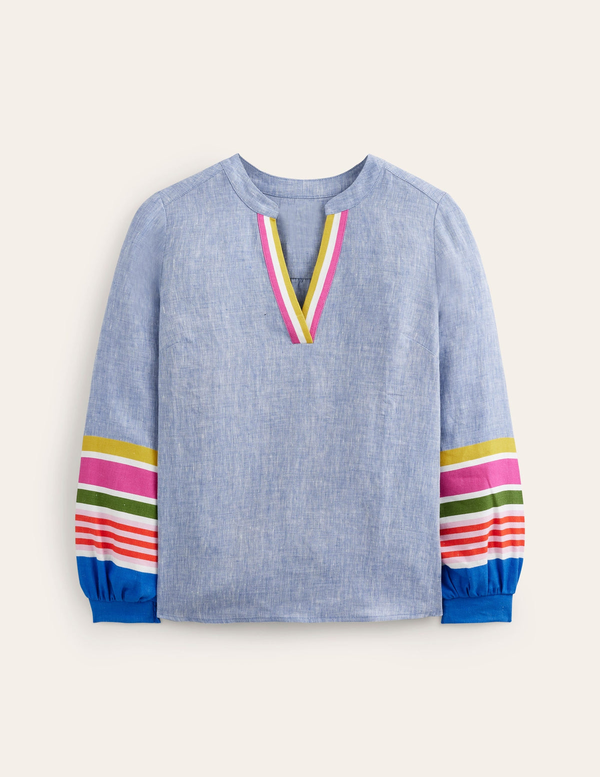 Alice Linen Top-Blue and Varigated Multistripe