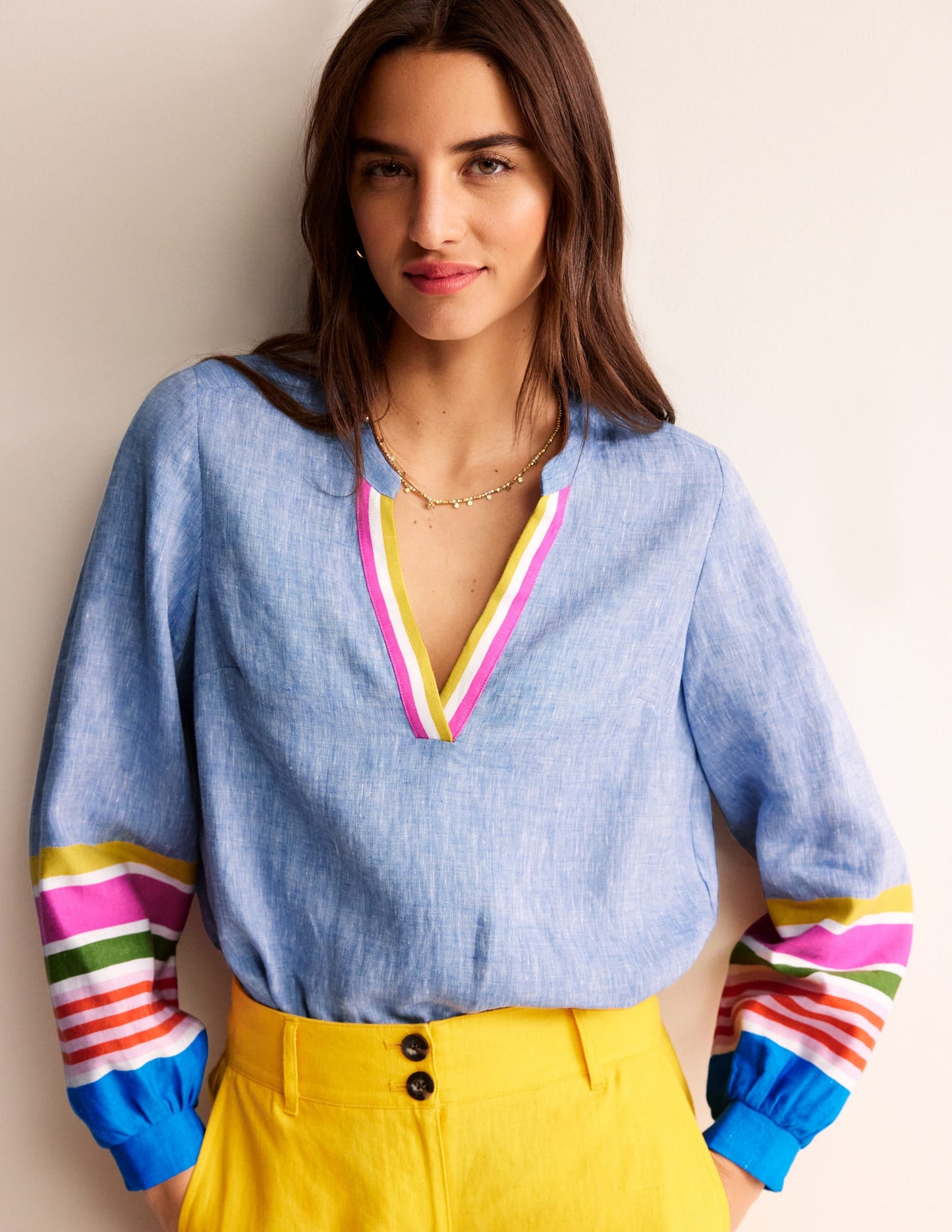 Alice Linen Top-Blue and Varigated Multistripe