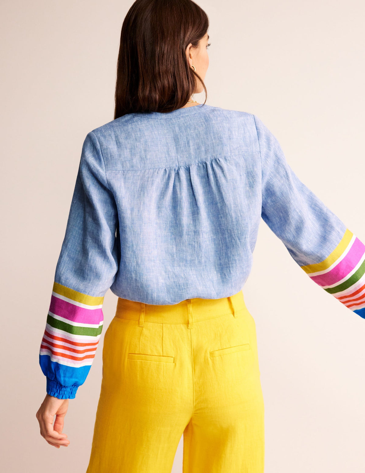 Alice Linen Top-Blue and Varigated Multistripe