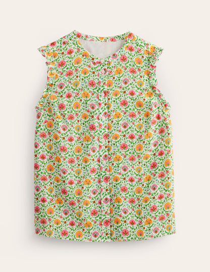 Alicia Button Down Top-Green, Enchanting Bloom