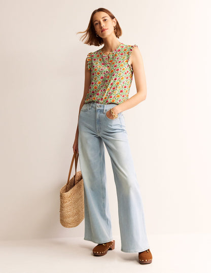 Alicia Button Down Top-Green, Enchanting Bloom