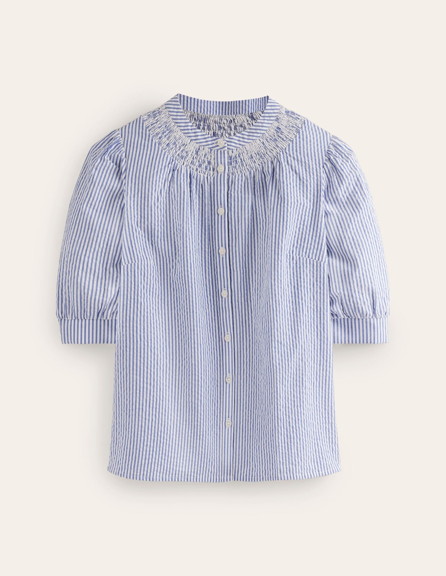 Ada Seersucker Top-Bright Blue, Ivory