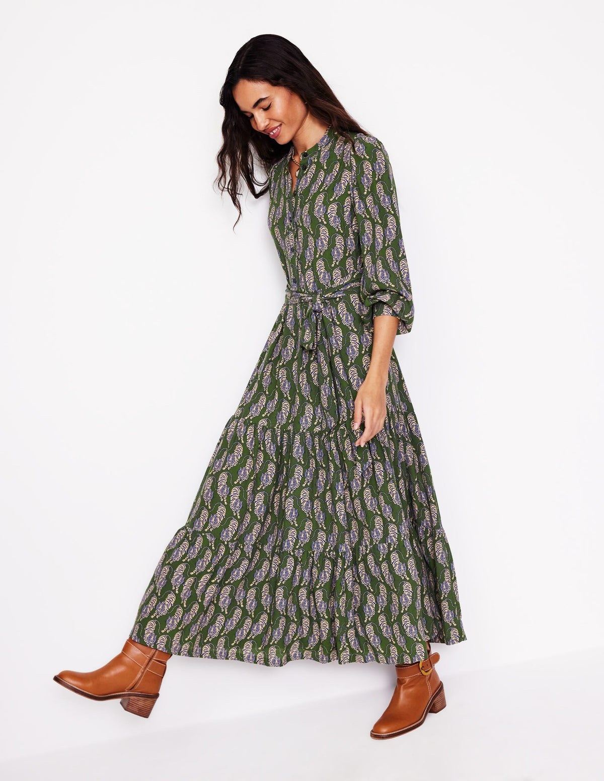 Alba Viscose Maxi Dress-Chive, Tiger