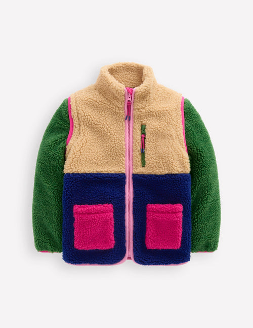 2-in-1 Borg Jacket-Colourblock Multi