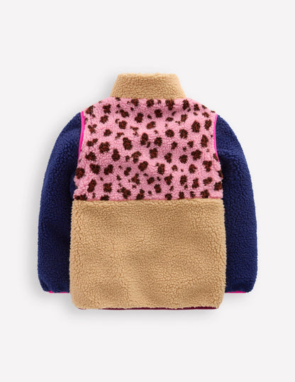 2-in-1 Borg Jacket-Pink Leopard