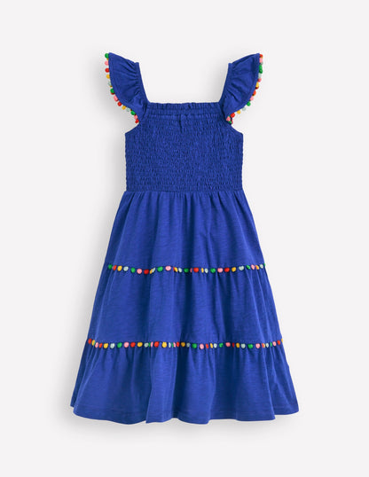Addison Twirly Pom Dress-Bright Blue