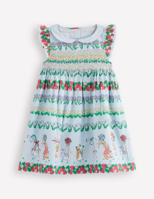 Adeline Smocked Dress-Glacier Blue Spaced Tiny Bows