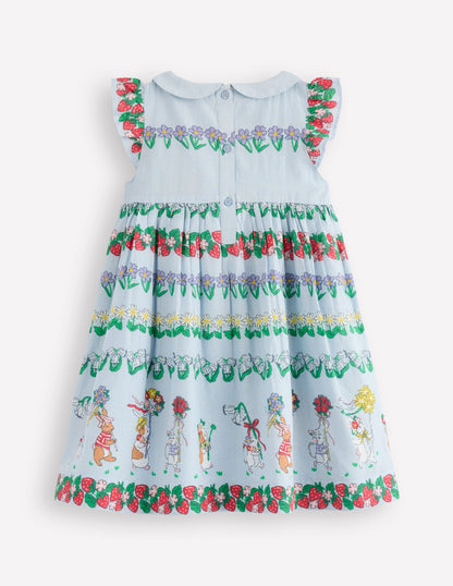 Adeline Smocked Dress-Glacier Blue Spaced Tiny Bows