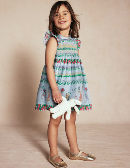 Adeline Smocked Dress-Glacier Blue Spaced Tiny Bows