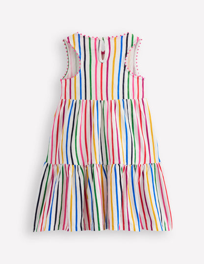 Ali Pom Trim Jersey Dress-Multi Stripe