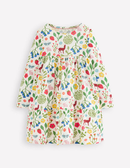 Ariel Long Sleeve Twirly Dress-Soft Ivory Woodland Walk