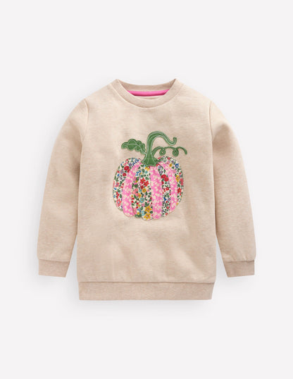 Applique Sweatshirt-Oatmeal Marl Pumpkin