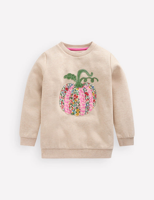 Applique Sweatshirt-Oatmeal Marl Pumpkin