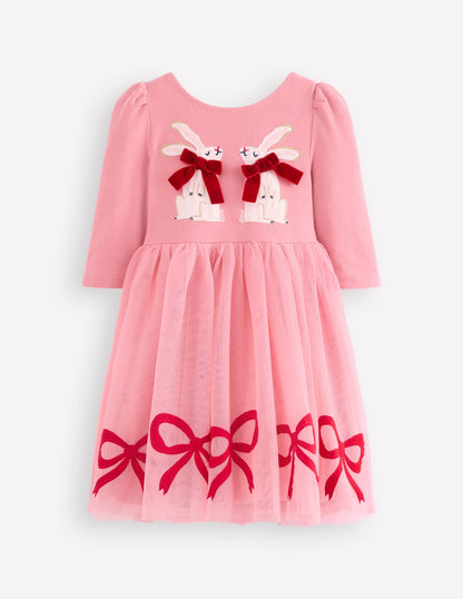 Appliqué Tulle Dress-Bubblegum Pink Bunnies