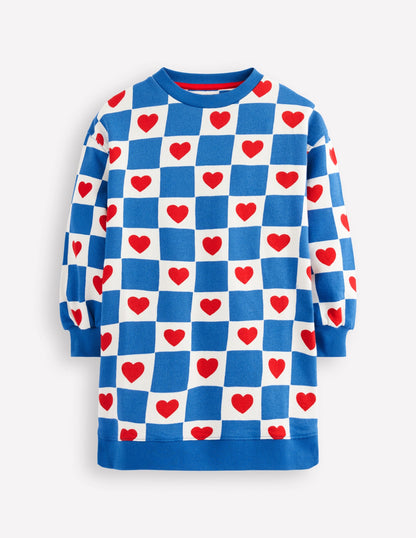 Ami Relaxed Sweatshirt Dress-Blue Heart Stamp