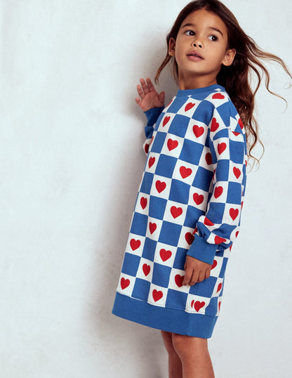 Ami Relaxed Sweatshirt Dress-Blue Heart Stamp
