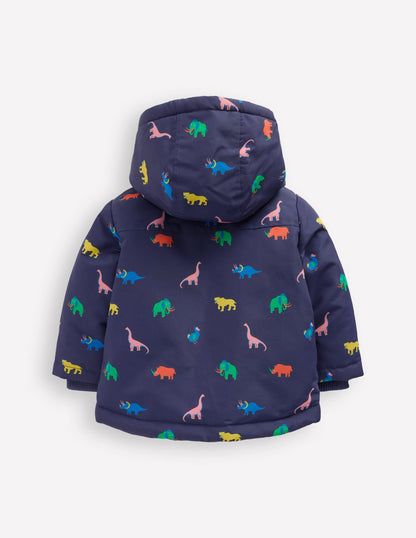 3-in-1 Shower Resistant Coat-Navy Prehistoric Print