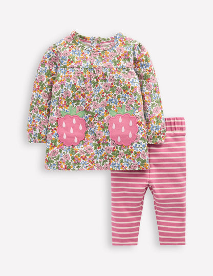 Applique Jersey Tunic Set-Multi Berry Floral