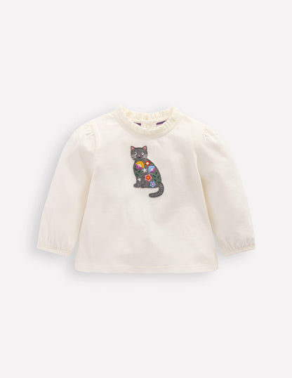 Appliqué T-shirt-Soft Ivory Cat