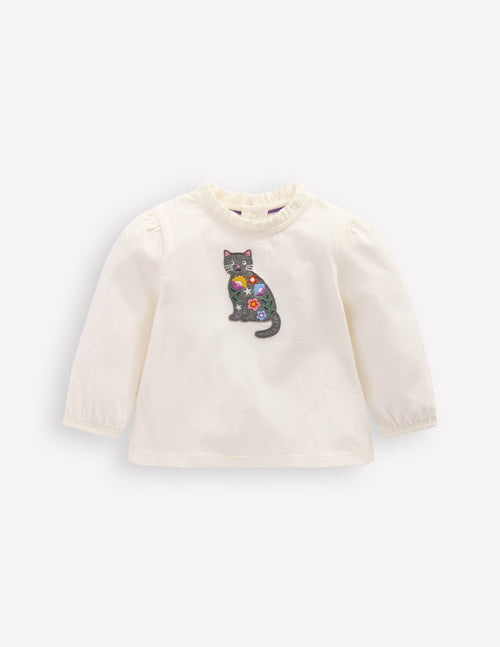 Appliqué T-shirt-Soft Ivory Cat