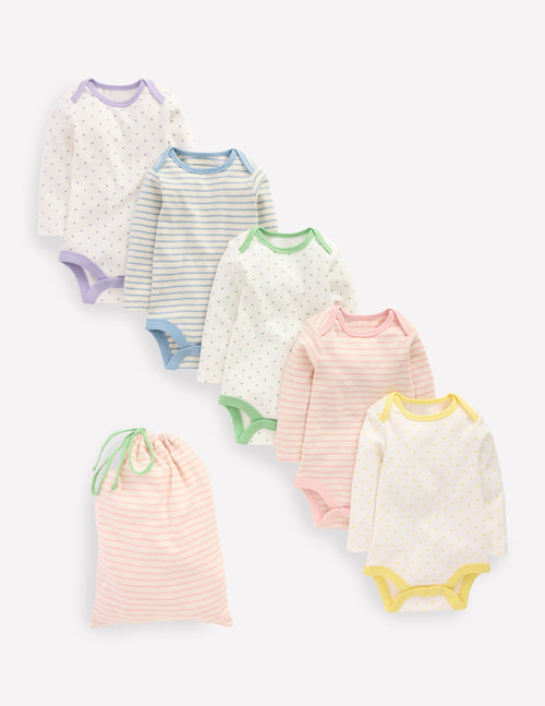 5-pack Bodies-Multi Ivory Spot/Stripe