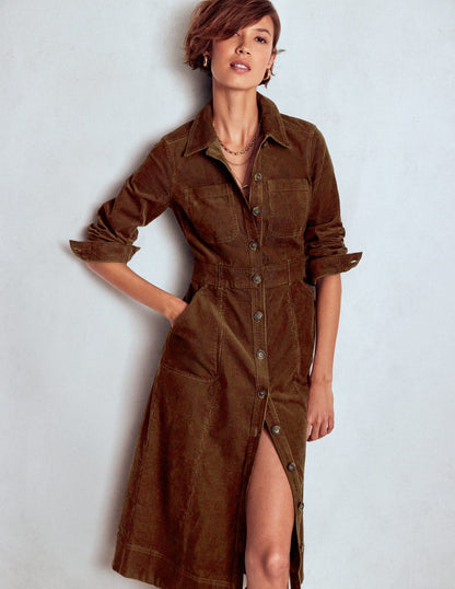 Amanda Cord Midi Dress-Raw Umber