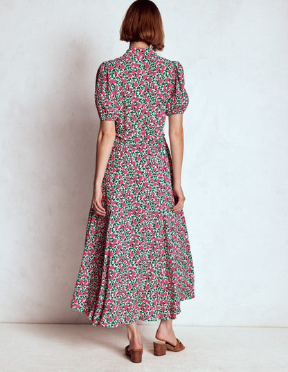 Alegra Midi Shirt Dress-Pink Ribbon, Floweret Vine