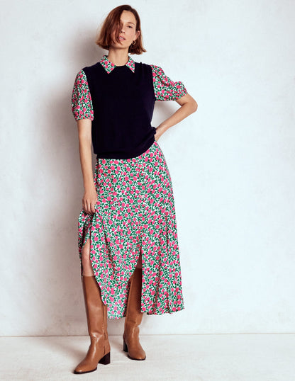 Alegra Midi Shirt Dress-Pink Ribbon, Floweret Vine