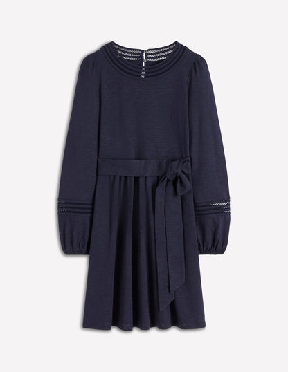 Athina Trim Insert Short Dress-Navy