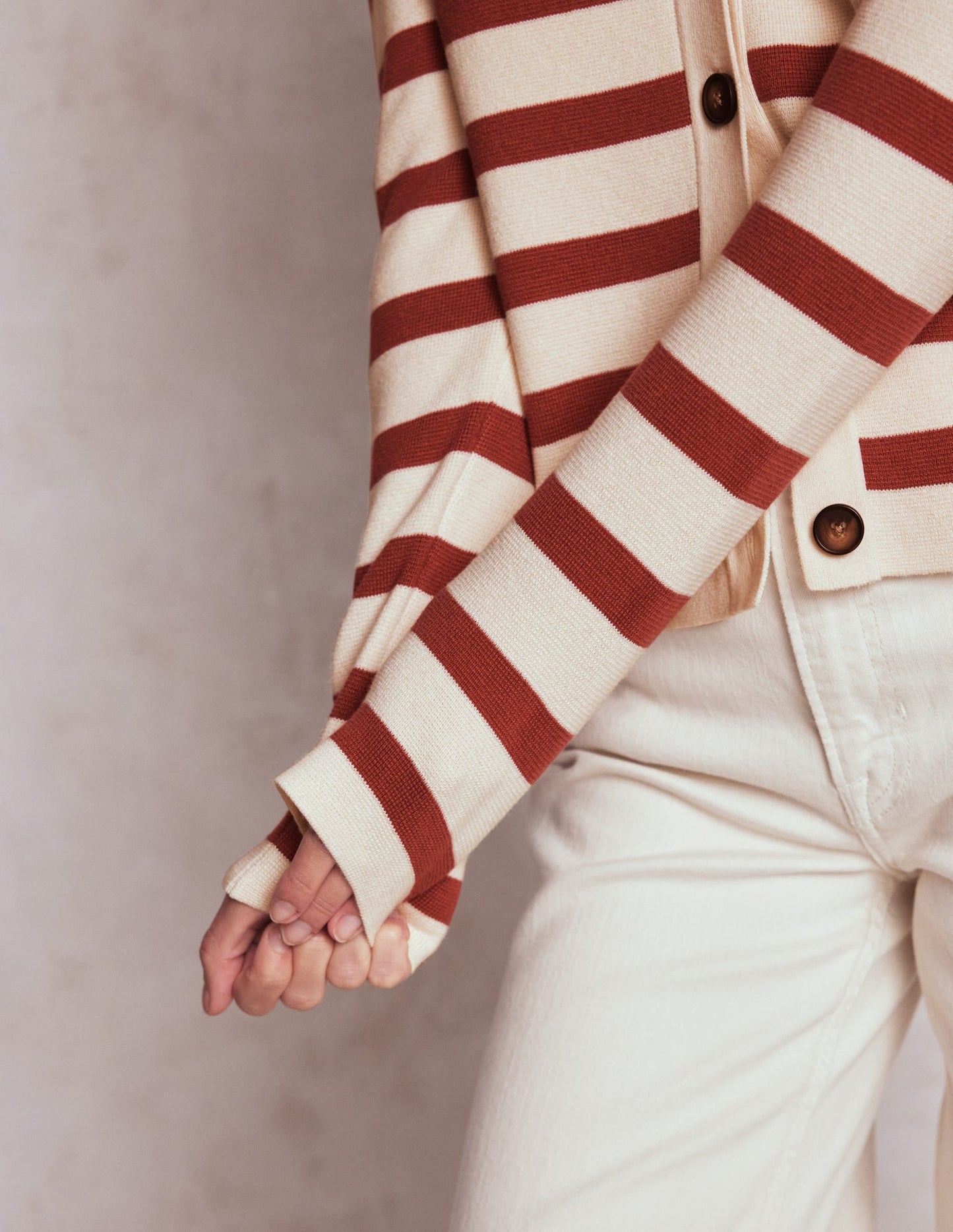 Astrid Knitted Shirt-Warm Ivory, Terracotta