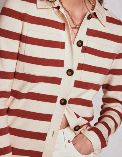 Astrid Knitted Shirt-Warm Ivory, Terracotta
