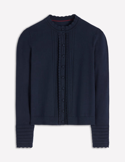 Angela Cotton Scallop Cardigan-Navy