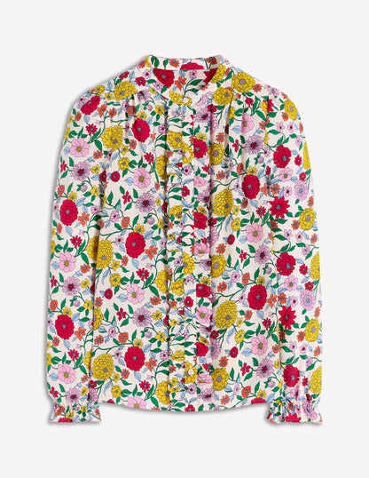 Alice Frill Front Silk Top-Multi, Dahlia Trail