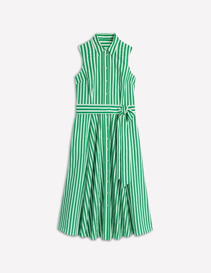 Amy Sleeveless Shirt Dress-Rich Emerald Stripe