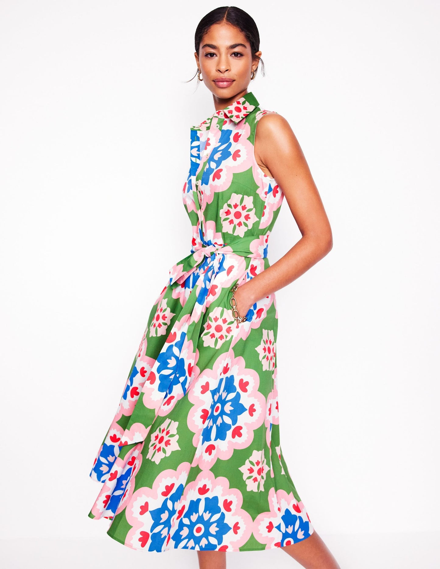 Amy Sleeveless Shirt Dress-Multi, Bloom Geo