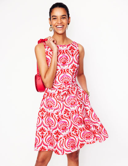 Anya Sleeveless Linen Dress-Poppy Red, Ornamental Floral