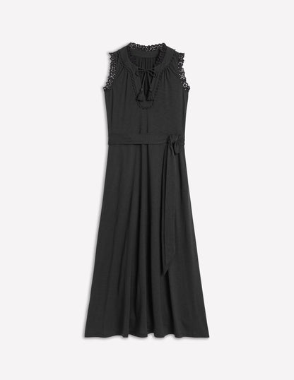 Aria Broderie Trim Midi Dress-Black