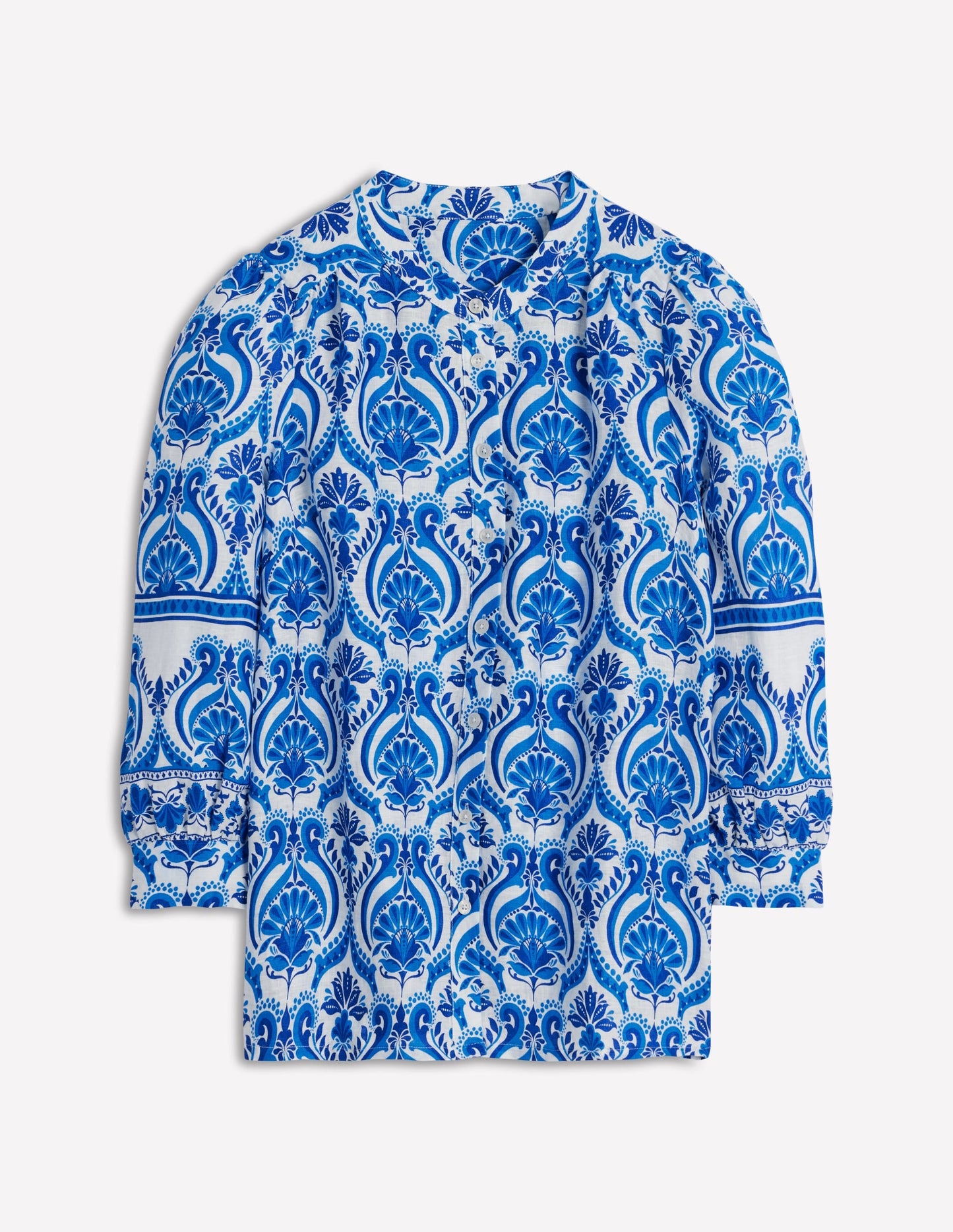 Alicia Linen Top-Blue, Ornamental Floral