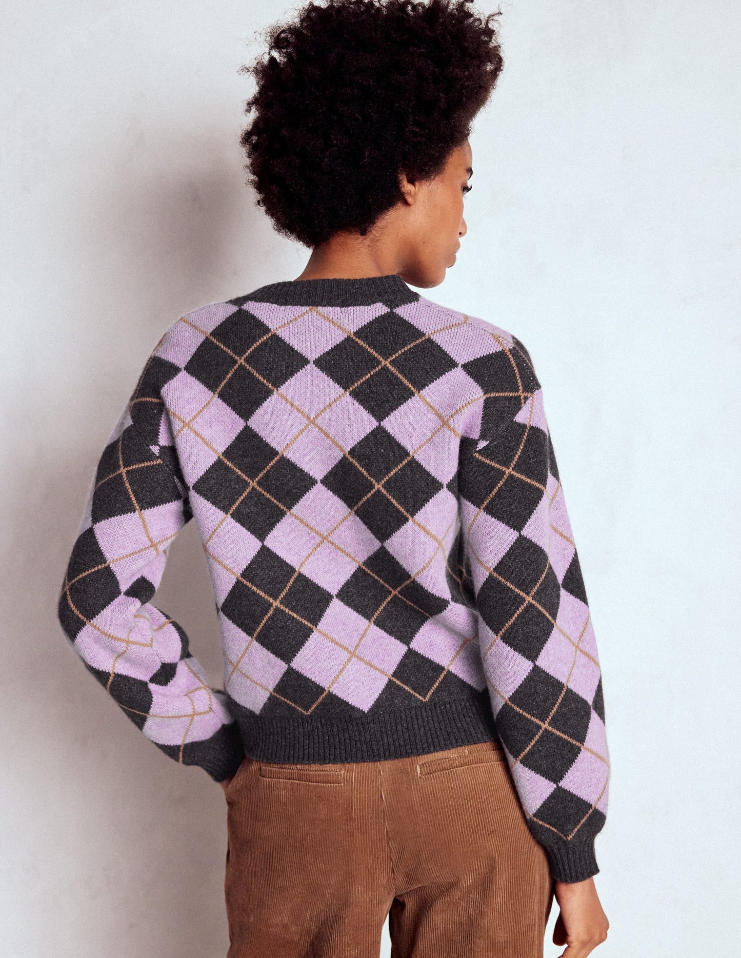 Abi Jacquard Cardigan-Lilac, Charcoal Melange Argyle